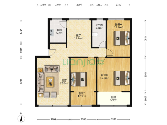 金龙公寓B区 3室2厅1卫 114平方