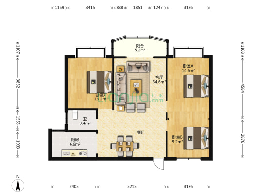 外滩聚龙城 3室1厅1卫 113平方