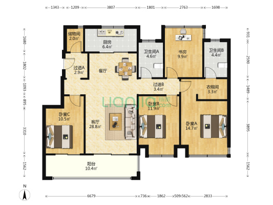 云堇台 4室1厅2卫 132平方