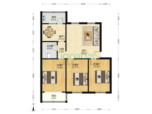 华云城 3室2厅1卫 101平方