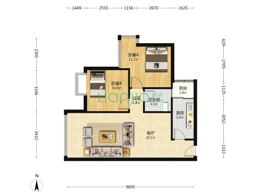 海宇祥光瑞光 2室1厅1卫 83平方