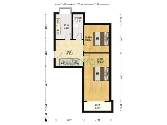 工人路11号院 2室1厅1卫 65平方