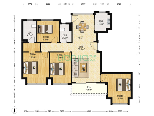 一品滨江湾西区 4室1厅2卫 139平方