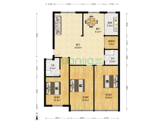 后横弄 3室2厅2卫 123平方