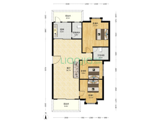 信和居 3室1厅2卫 113平方