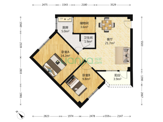 荔雅苑 2室1厅1卫 69平方