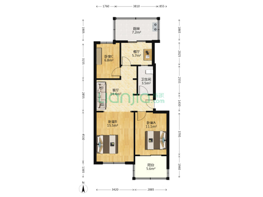 大兴街 3室2厅1卫 78平方