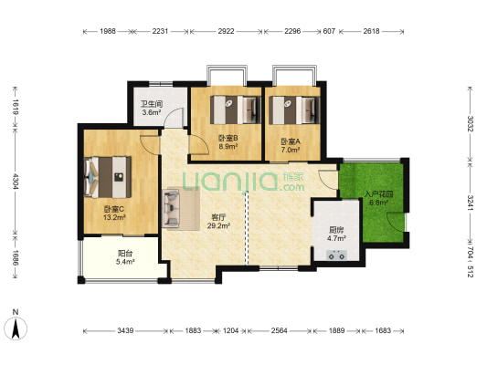 兆麟锦桦豪庭 3室1厅1卫 100平方