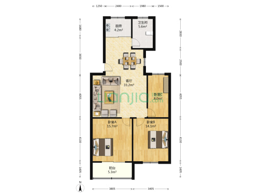 寺后皇综合楼 3室1厅1卫 104平方