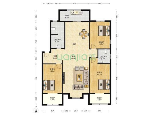 惠民龙湖居 2室1厅2卫 157平方