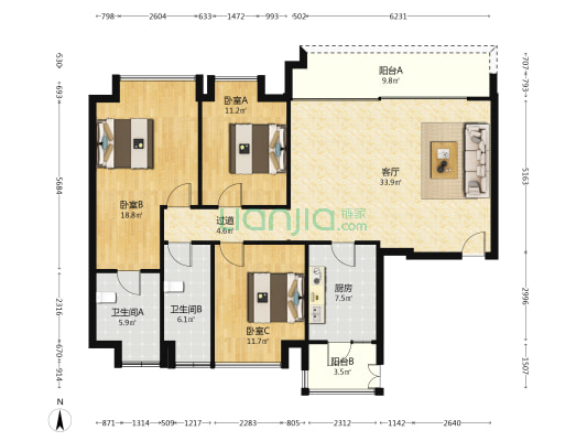悦集 3室1厅2卫 142平方