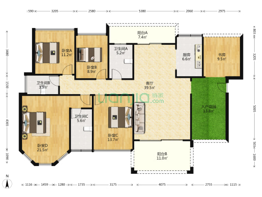 侨城水岸 5室1厅3卫 169平方
