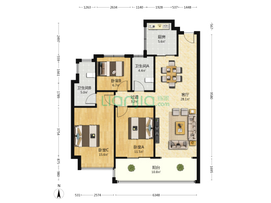 雍锦园 3室1厅2卫 113平方