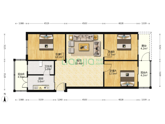 西江里 3室1厅1卫 110平方