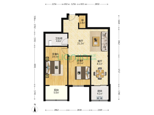 陕西省考古研究院红星街家属院 2室2厅1卫 80平方