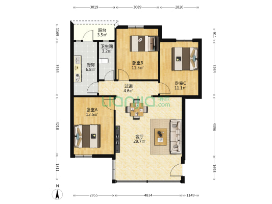 新城东路南区 3室1厅1卫 96平方