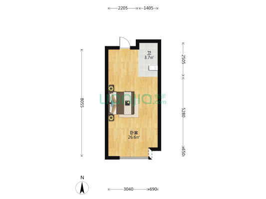 金辉观澜云著B区 1室0厅1卫 47平方