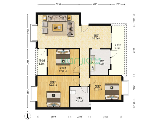 韩滩茗苑 3室1厅1卫 152平方