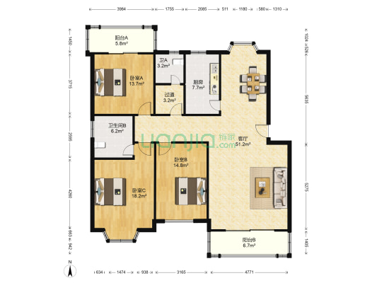 名门世家 3室1厅2卫 156平方