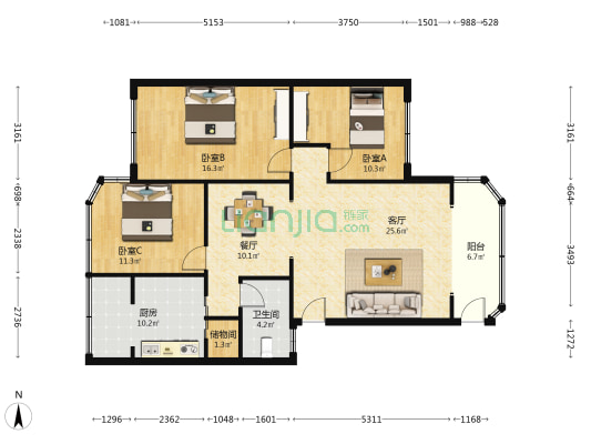 大庆路86号 3室2厅1卫 109平方