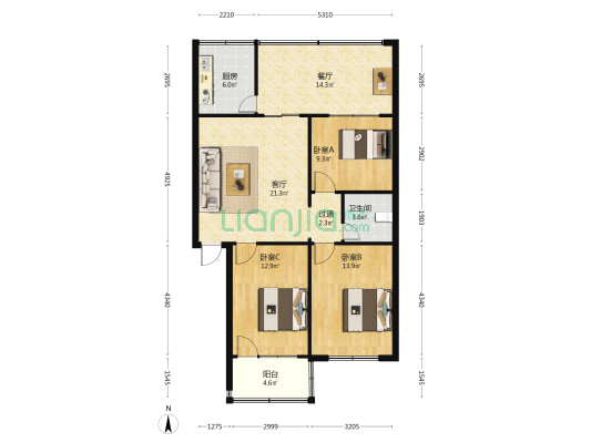 西街小区 3室2厅1卫 106平方