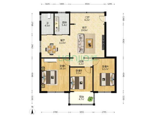 海口市水资源管理中心 3室2厅1卫 91平方