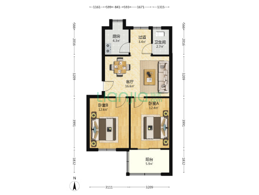 长宏宿舍 2室1厅1卫 72平方