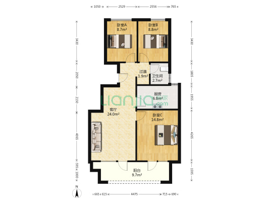 荣盛白鹭岛 3室1厅1卫 93平方