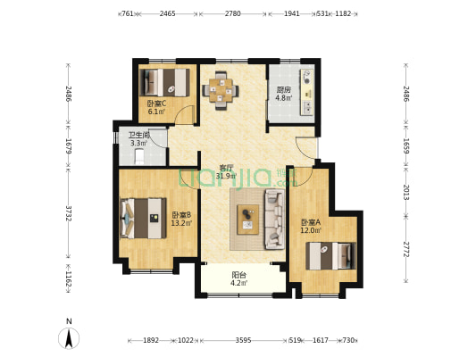 新城金樾府 3室1厅1卫 99平方