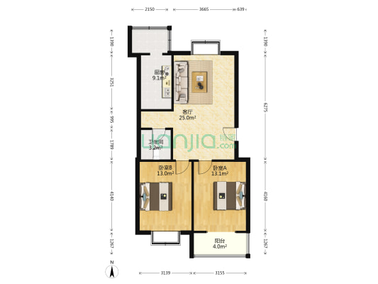 普红馨苑 2室1厅1卫 83平方