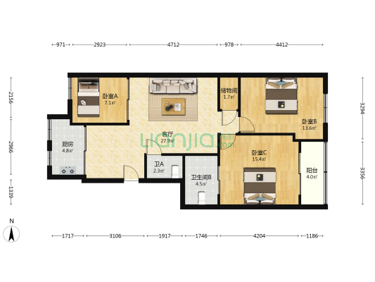 瑞祥大道十八家村 3室1厅2卫 104平方