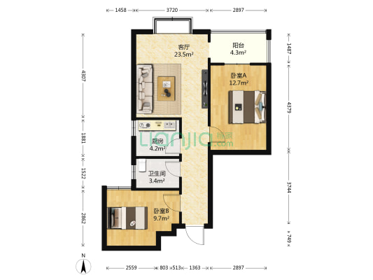 鼎鑫小区 2室1厅1卫 80平方