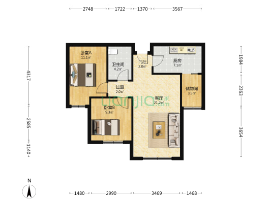 陕安延兴门小区 2室1厅1卫 84平方