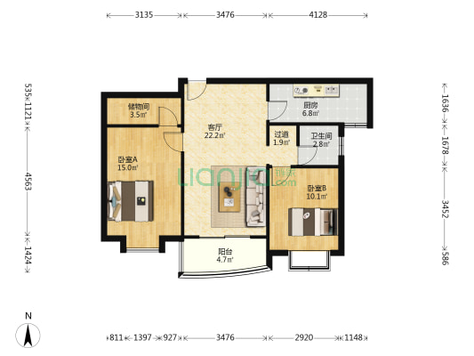 仙鹿雅居 2室1厅1卫 87平方