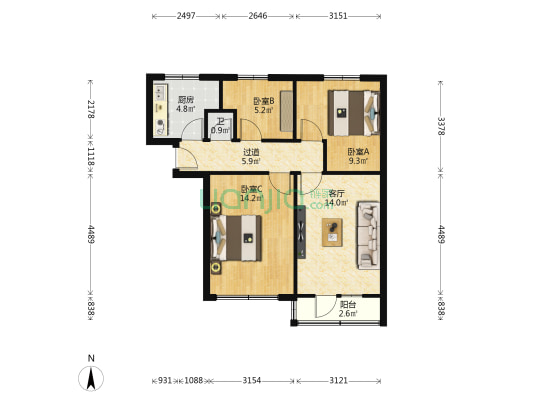 京剧团家属院（闵家桥） 3室1厅1卫 71平方