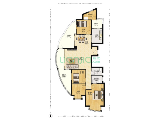 财富世家二期 4室2厅2卫 137平方