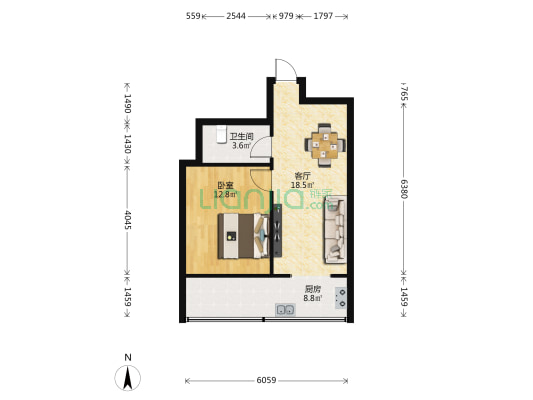 九院住宅小区北区 1室1厅1卫 54平方