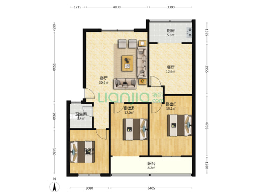 孙花园小区 3室2厅1卫 118平方