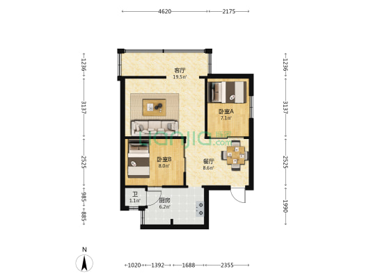 潘家湾 2室2厅1卫 50平方