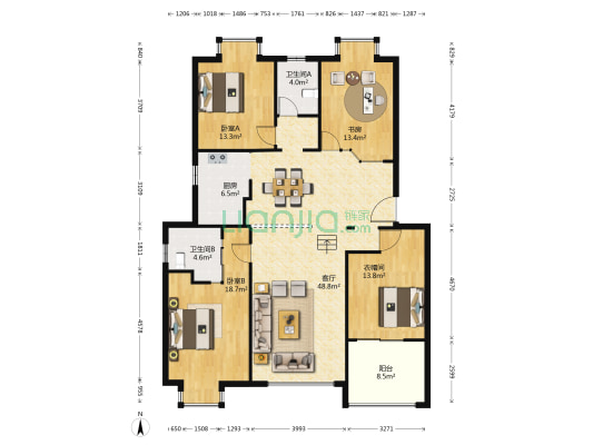 汇景苑 3室1厅2卫 144平方