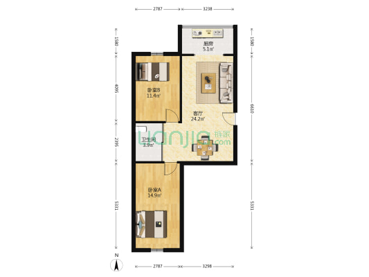 商贸小区 2室1厅1卫 77平方