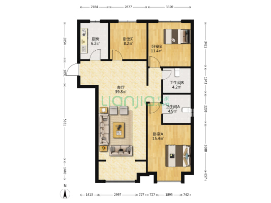融创外滩公馆一期 3室1厅2卫 130平方