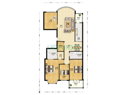 北鸿河畔公寓 4室2厅2卫 188平方