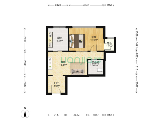 阳光100国际新城F区 1室1厅1卫 61平方