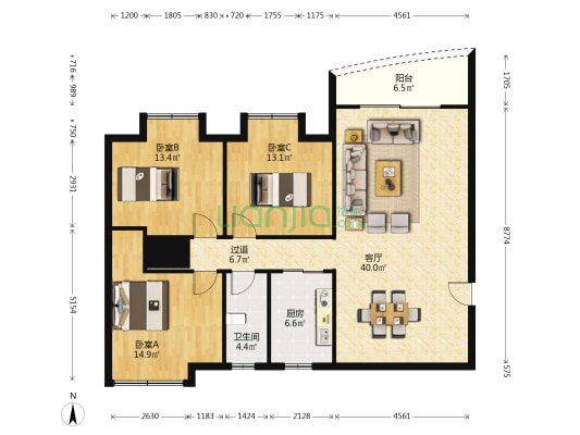 三环装饰城后街楼 3室1厅1卫 114平方