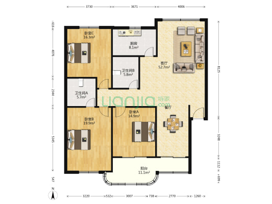 金城绿苑(公寓) 3室1厅2卫 146平方
