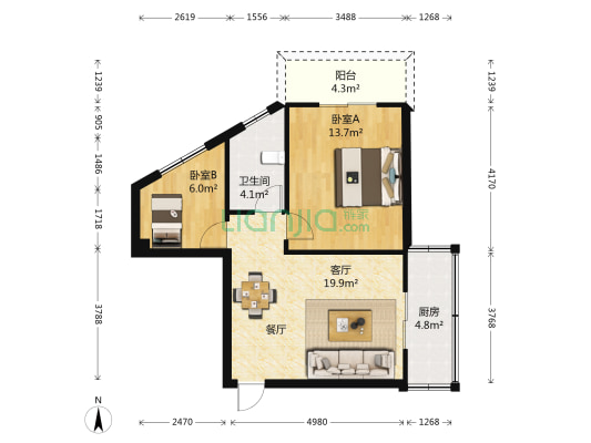 求实公寓 2室1厅1卫 59平方