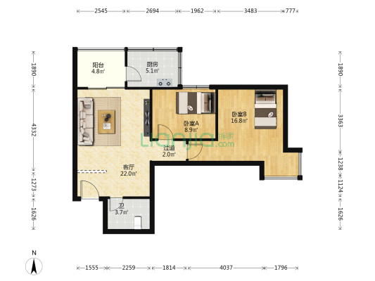 骊景苑 2室1厅1卫 84平方