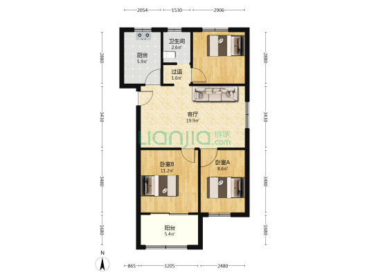 松南城嘉耀苑 2室1厅1卫 97平方
