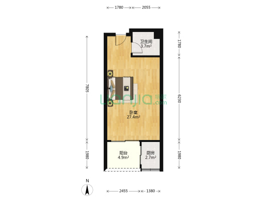 京仕广场 1室0厅1卫 50平方